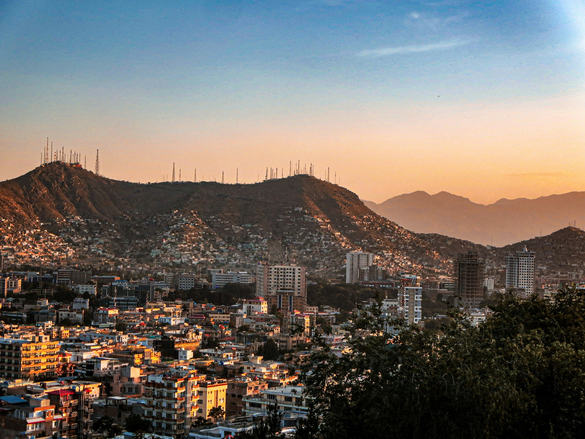 Hills and city at sunset, Afghanistan