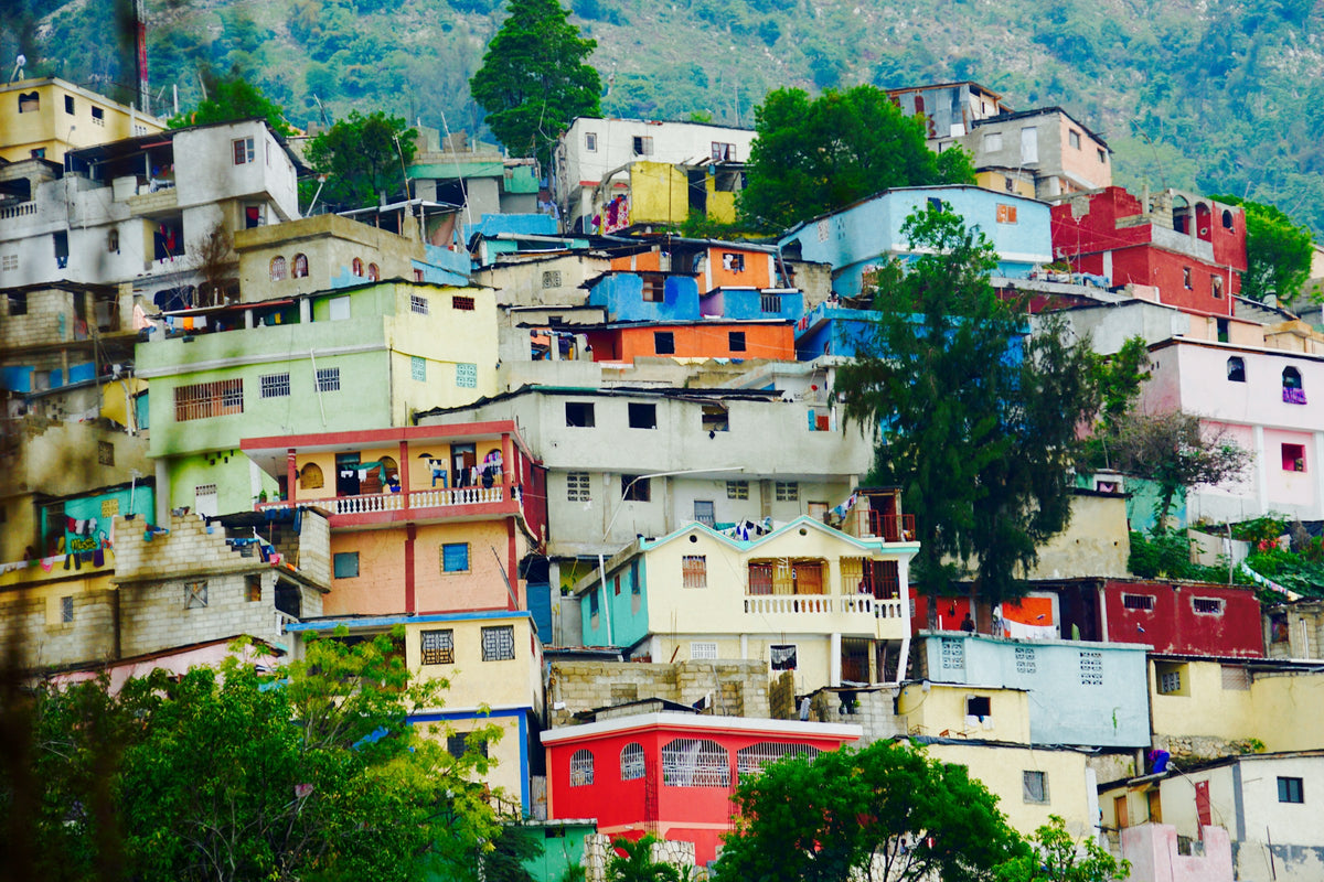 Colourful houses on a hillside, Haiti