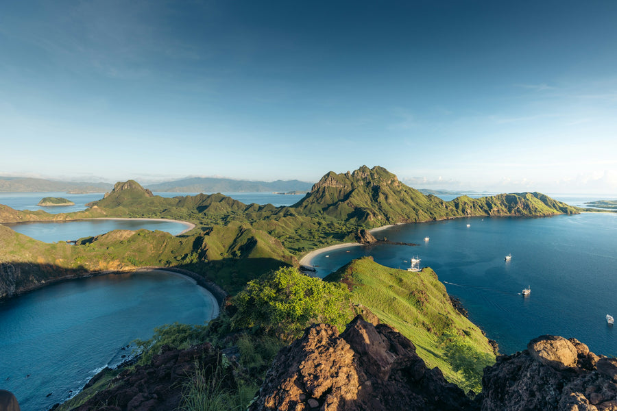 Green hills and turquoise bays in Komodo National Park near Labuan Bajo