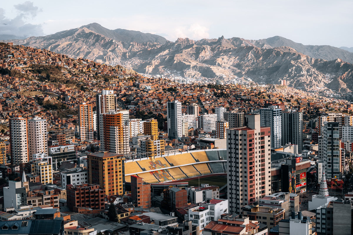 High-rise centre of La Paz with the Andes behind it