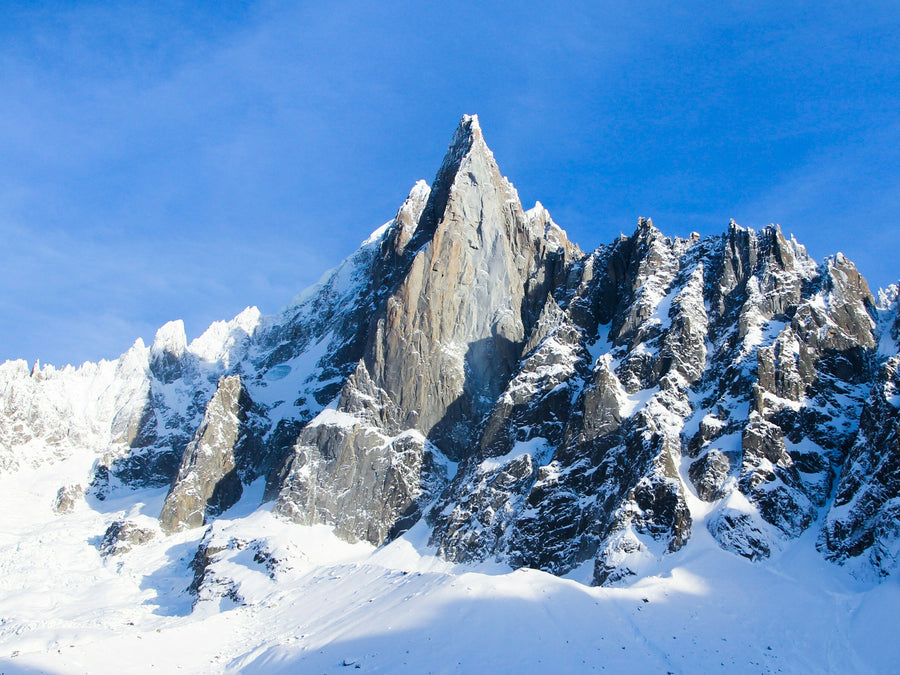 Snowy granite peaks of the Mont Blanc massif above Chamonix