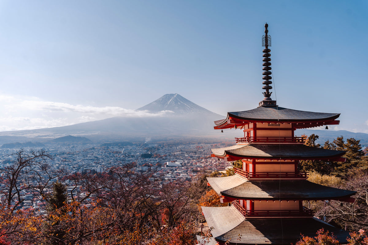 The Chureito Pagoda with Mount Fuji in the background