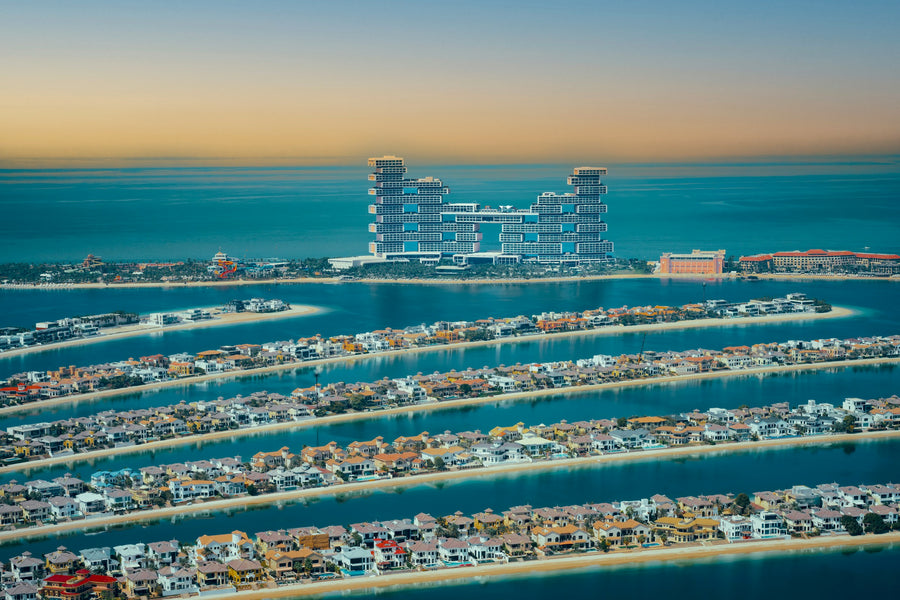 Palm Jumeirah island in the sea, seen from above