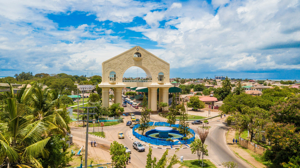 Arch and gardens in Banjul, Gambia